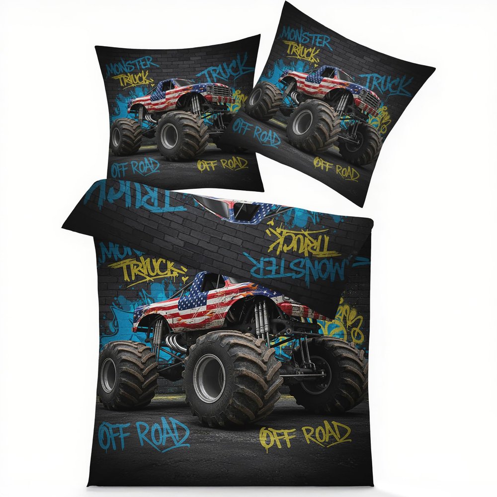 GEDAEUBA Monster Truck Duvet Cover Set 140 x 200 cm, Winter
