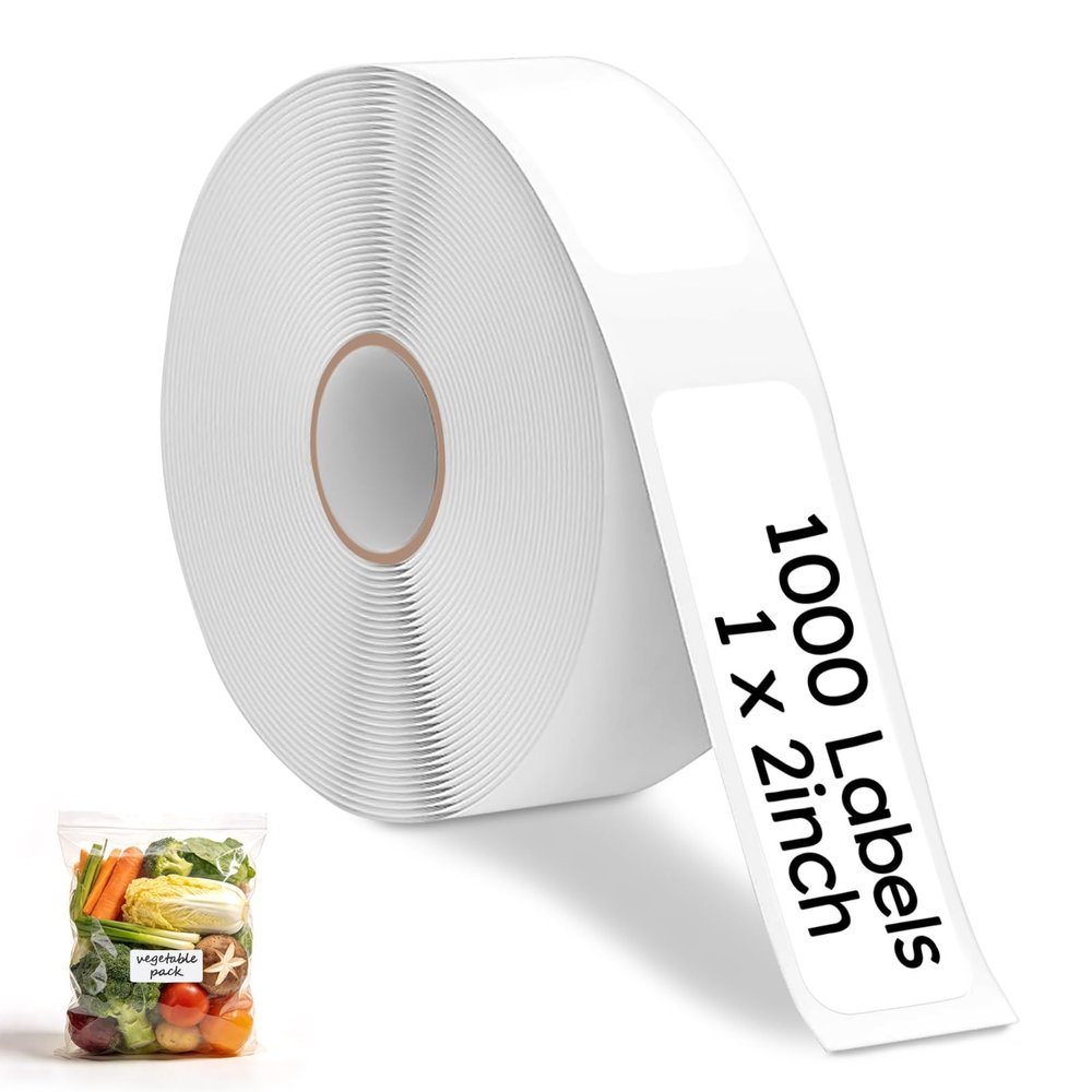 Freezer Labels Roll, Self-Adhesive, 1000 Count, 2.5 x 5 cm, Waterproof, Blank