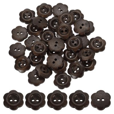 QUARKZMAN 50-Piece 15 mm Dark Brown Wooden Flower Buttons