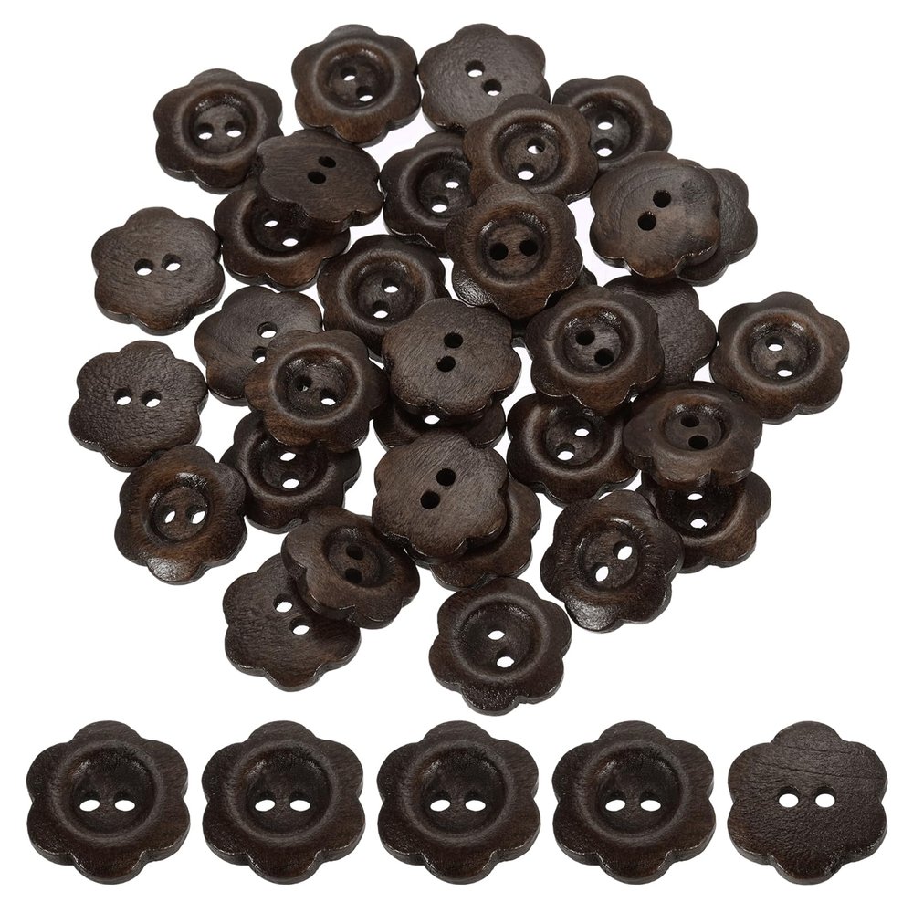 QUARKZMAN 50-Piece 15 mm Dark Brown Wooden Flower Buttons