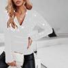 Guhmomh Women's Long-Sleeve Sequin Party Top, White, XL view 3