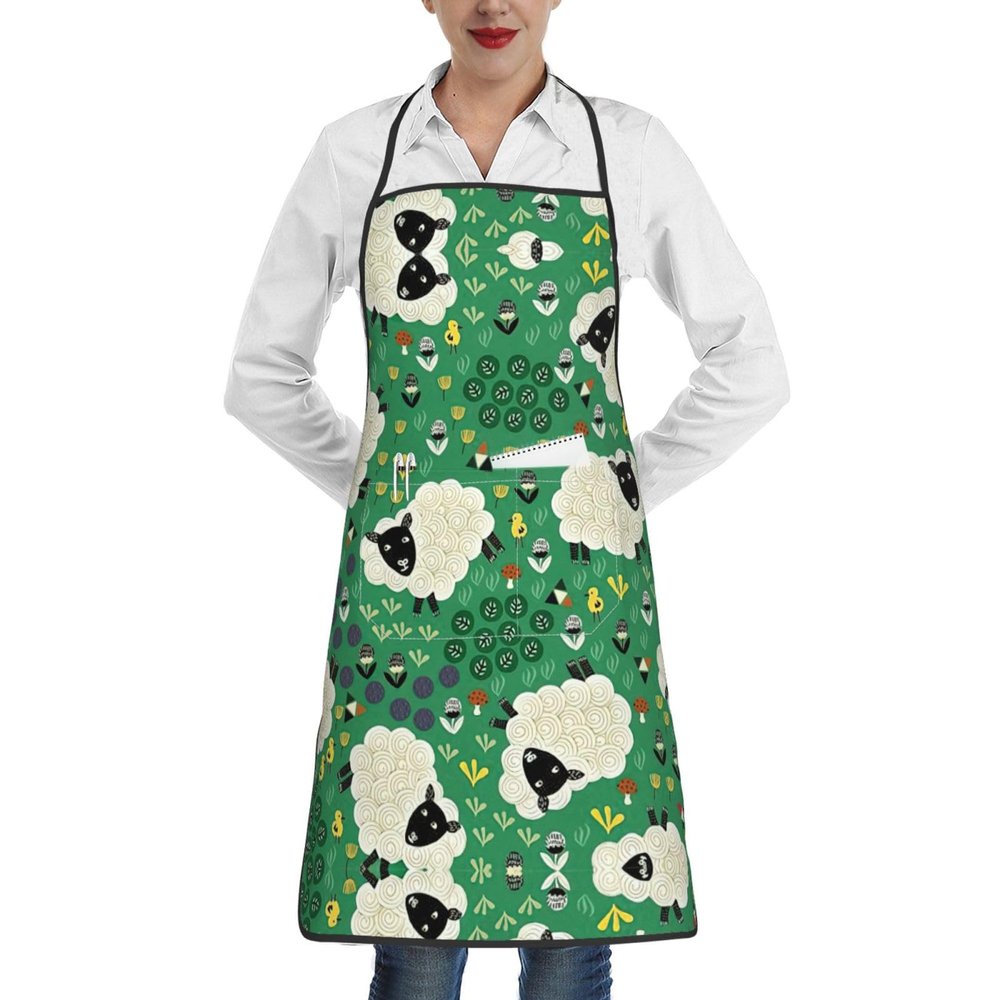 RRhgipp Unisex Apron with Cute Cartoon Sheep for Cooking, Home, Kitchen, Restaurants, Cafés, and Christmas Gifts