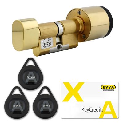 EVVA AirKey Starter Set – Digital Knob Cylinder, Polished Brass, 36/66K