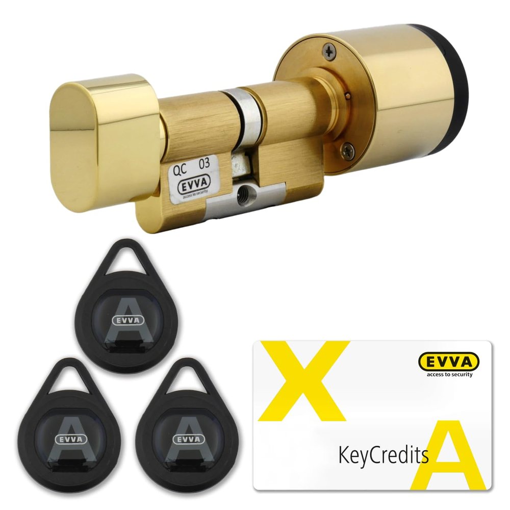 EVVA AirKey Starter Set – Digital Knob Cylinder, Polished Brass, 36/66K