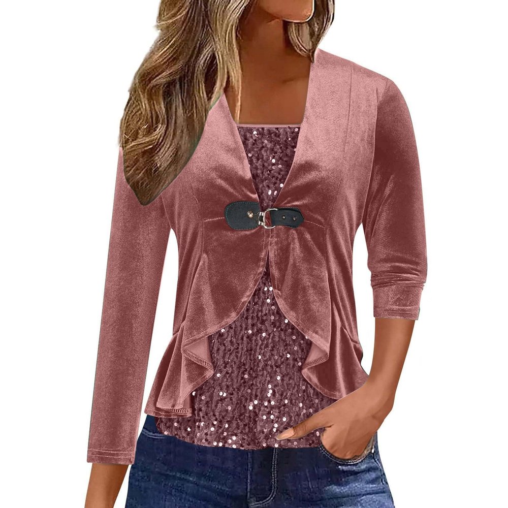 Guhmomh Women's Festive Velvet Long-Sleeve Sequin Top, Pink, S