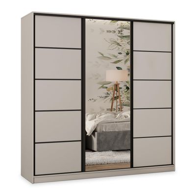 Masseno PINA Sliding-Door Wardrobe 180 x 205 x 58 cm with 4 Drawers and Mirror, Cashmere