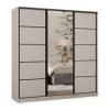 Masseno PINA Sliding-Door Wardrobe 180 x 205 x 58 cm with 4 Drawers and Mirror, Cashmere view 1