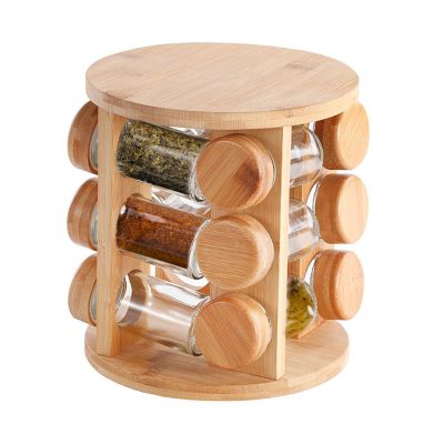 Rotating Wooden Organizer for Spice Jars and Salt