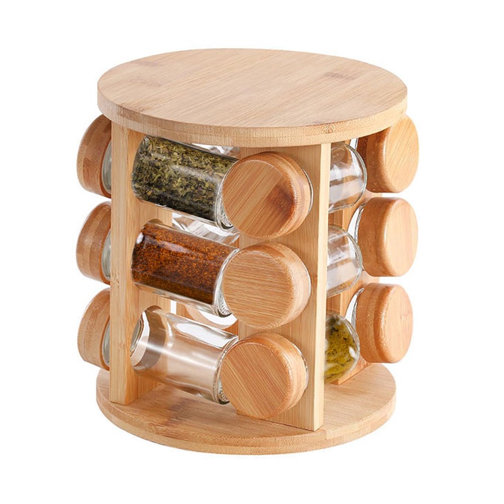 Rotating Wooden Organizer for Spice Jars and Salt
