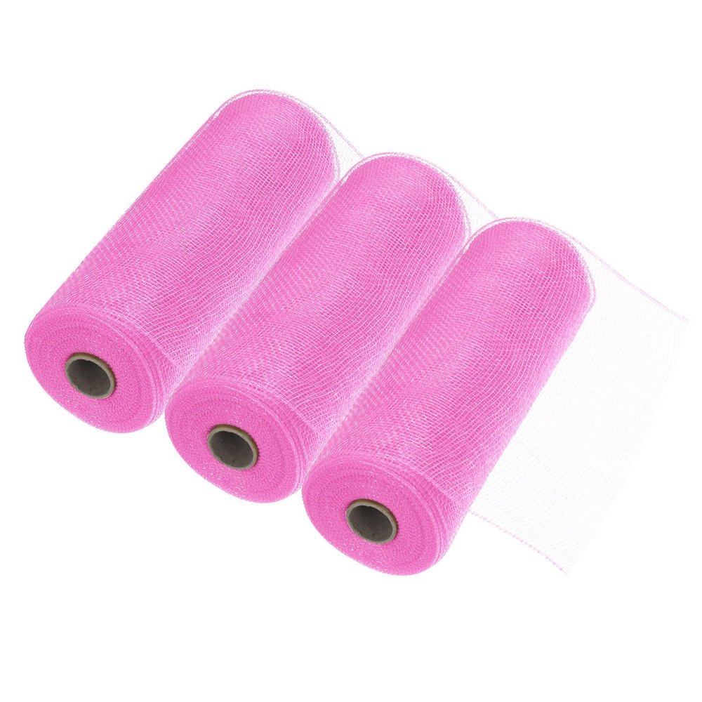 QUARKZMAN 3-Piece 10-Inch Pink Poly Jute Mesh Decorative Ribbon