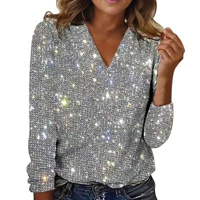 Women's Sequin Glitter Top with V-Neck for Festivals, Carnival and Parties