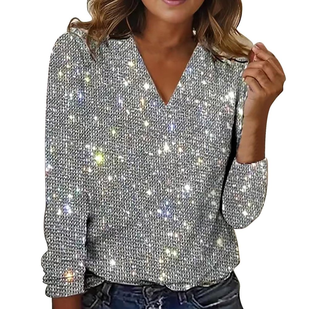 Women's Sequin Glitter Top with V-Neck for Festivals, Carnival and Parties