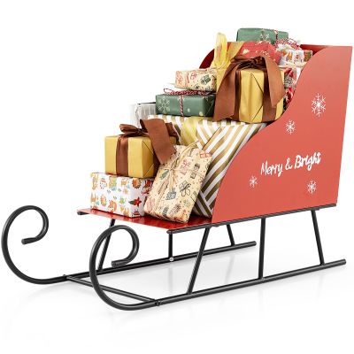 COSTWAY Christmas Decorative Sleigh, Metal Sleigh Basket, Red, 74 x 32 x 51 cm
