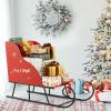 COSTWAY Christmas Decorative Sleigh, Metal Sleigh Basket, Red, 74 x 32 x 51 cm view 2