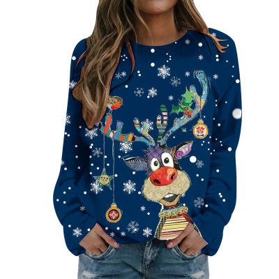 Women's Ugly Christmas Sweater with Reindeer Head Pattern