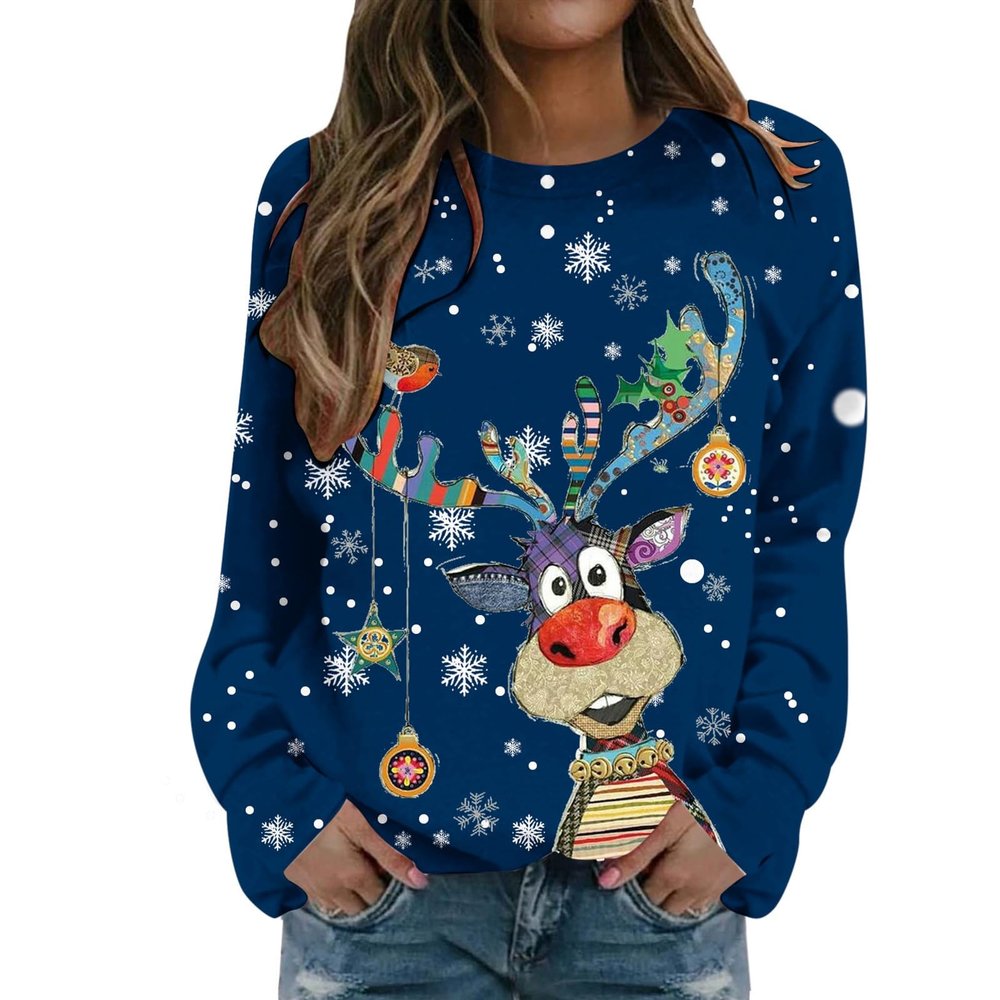 Women's Ugly Christmas Sweater with Reindeer Head Pattern