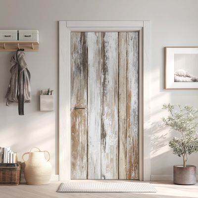 Self-Adhesive PVC Wood-Plank Door Wallpaper, Removable Waterproof Rustic Decal, 95 x 205 cm
