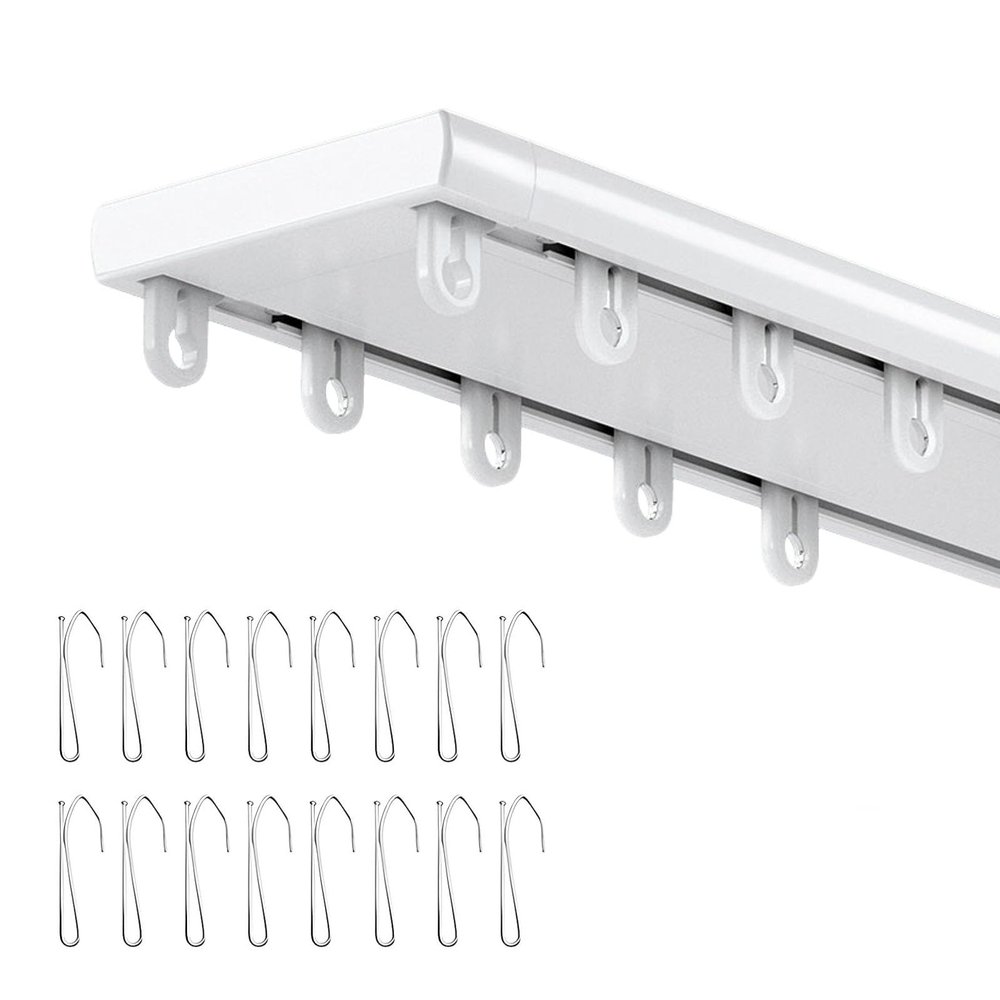 2-Track Ceiling Curtain Track, Aluminum, 1–8 m, White, 1.8 m
