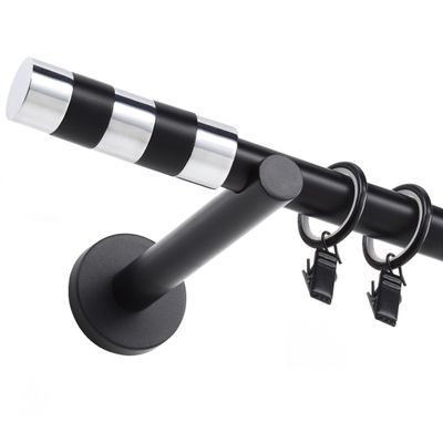 Fenster DEKOR Black Curtain Rod, 150 cm, Modern Single-Track Rod with Selectable Cylinder Finial