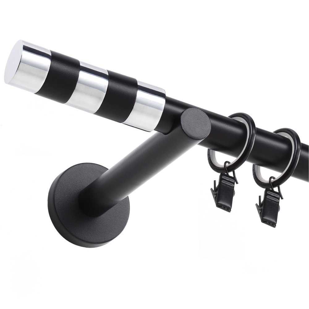 Fenster DEKOR Black Curtain Rod, 150 cm, Modern Single-Track Rod with Selectable Cylinder Finial