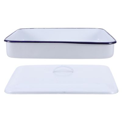 Cabilock Rectangular Enamel Lab Tray with Lid, 30 x 20 x 5 cm, White