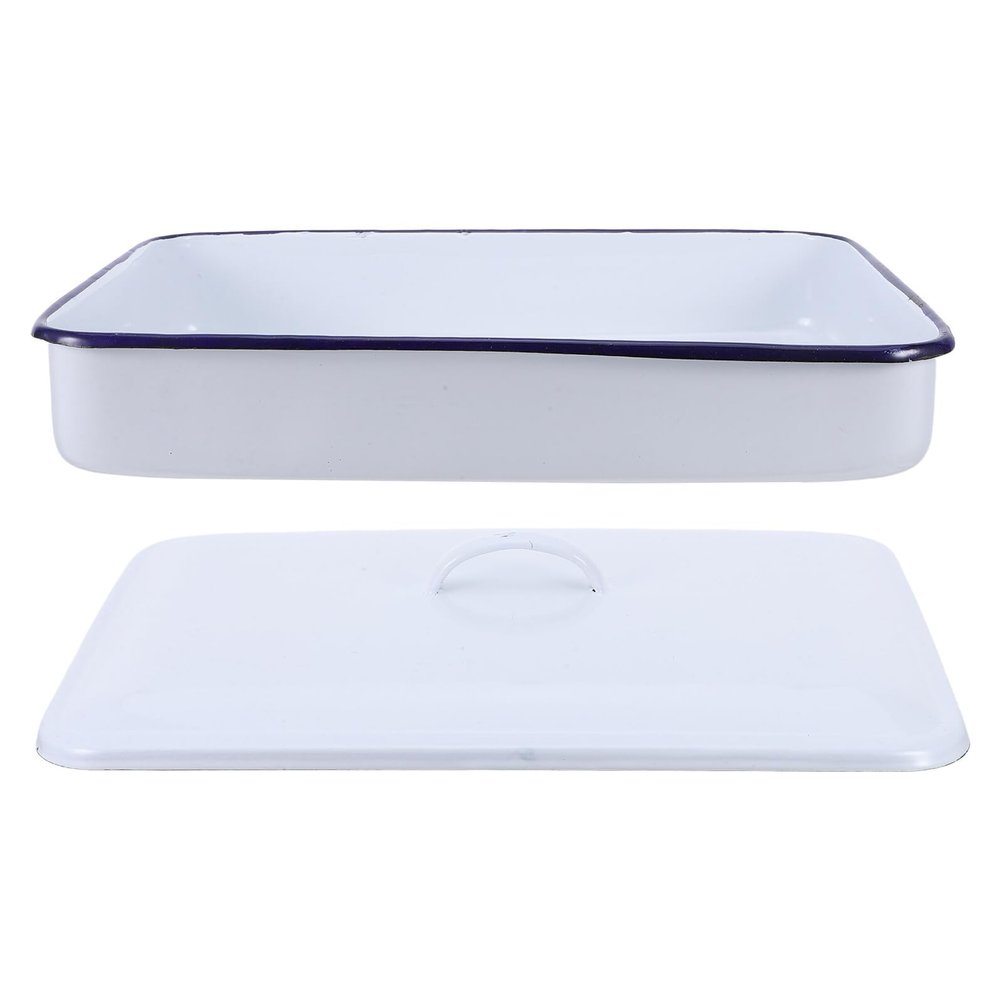 Cabilock Rectangular Enamel Lab Tray with Lid, 30 x 20 x 5 cm, White