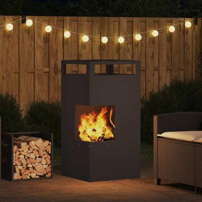 Homgoday Modern Black Steel Outdoor Fire Pit 50 x 50 x 100 cm for Garden & Patio, Model 858932