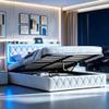 160 x 200 cm Bed with Storage, Upholstered LED Headboard, USB and USB-C view 1