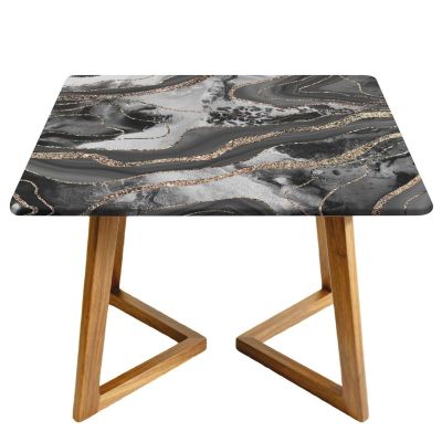 Morbuy Square Tablecloth with Elastic Edge, 3D Marble Pattern, Waterproof, Gray Gold, 120 x 120 cm