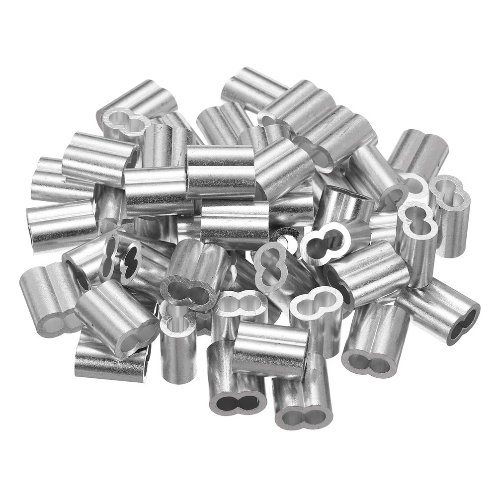 QUARKZMAN 60-Pack 24.5 x 20 x 13 mm Figure-Eight Aluminum Crimp Sleeves, 7.3 mm Inner Width, for 6 mm Wire Rope