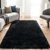 ANJIAJIE Shaggy Rug 115 x 120 cm, Soft Plush, Solid Black view 1
