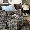 Sedefen Bedding Set 155 x 220 cm, Blue and Brown Plaid, Reversible view 1