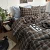 Sedefen Bedding Set 155 x 220 cm, Blue and Brown Plaid, Reversible view 2