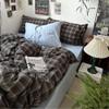 Sedefen Bedding Set 155 x 220 cm, Blue and Brown Plaid, Reversible view 3