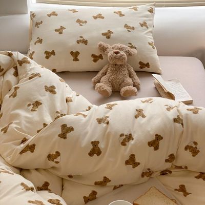 Sedefen Bear Bedding Set, 220 x 240 cm, Brown and White, Girls' Kids Bedding