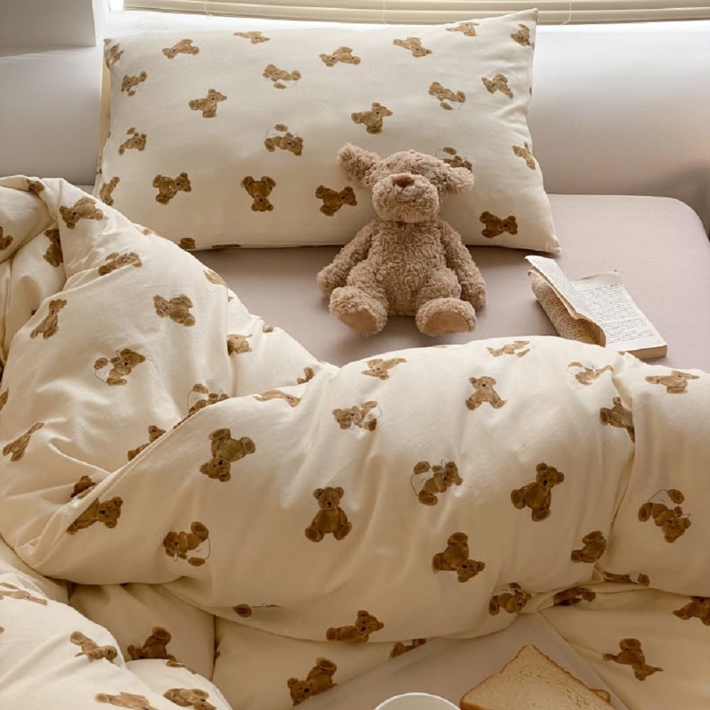 Sedefen Bear Bedding Set, 220 x 240 cm, Brown and White, Girls' Kids Bedding