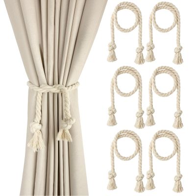 HwlAlrs 6-Pack Beige Boho Curtain Tiebacks, Adjustable Tassel Holdbacks