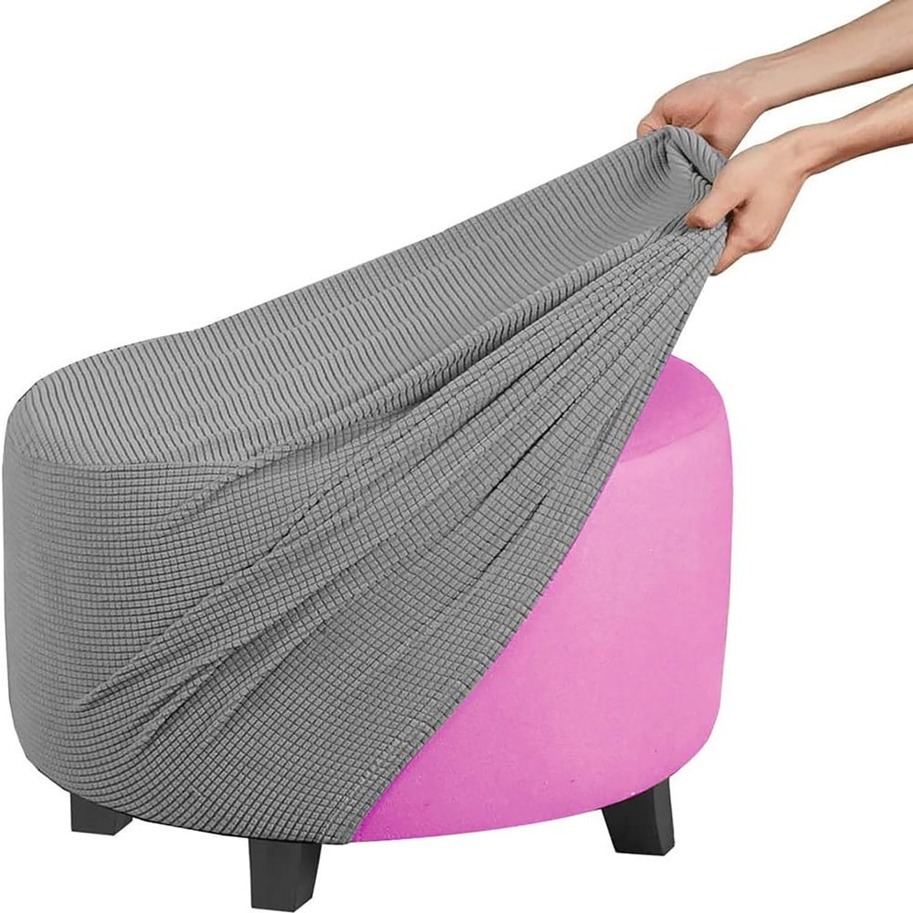 Round Ottoman Cover 60/40/50/45 cm Stretch Pouf Slipcover, Stool Cover, Footstool Cover, Light Gray, Diameter 80 cm