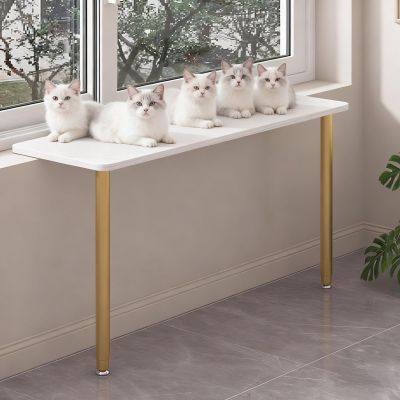 EXCLURA Window Sill Extension Shelf for Cats with 2 Legs, Height-Adjustable, Gold, 50 x 25 cm
