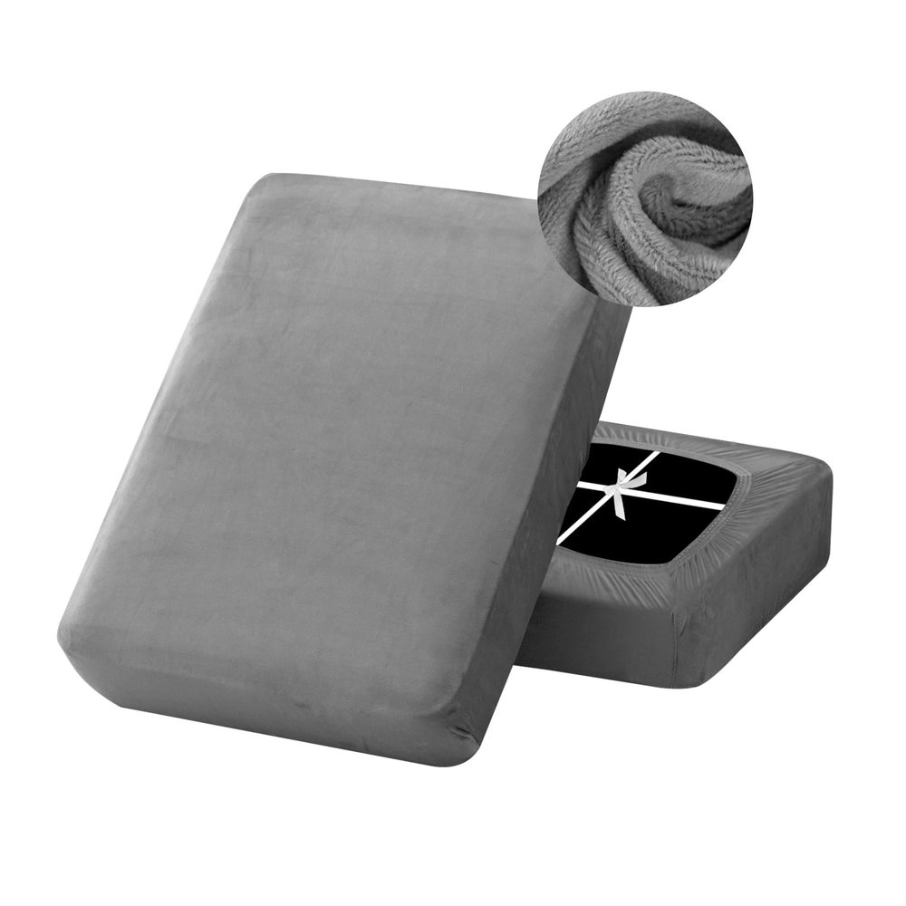 KYJSW 1-Piece Stretch Velvet Sofa Seat Cushion Cover, Non-Slip Universal Cover for L-Shaped Chaise Lounge, Light Gray, Large 2-Seater