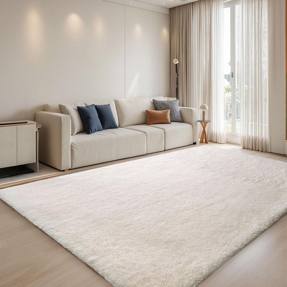 ANJIAJIE High-Pile Shaggy Rug, 175 x 220 cm, White