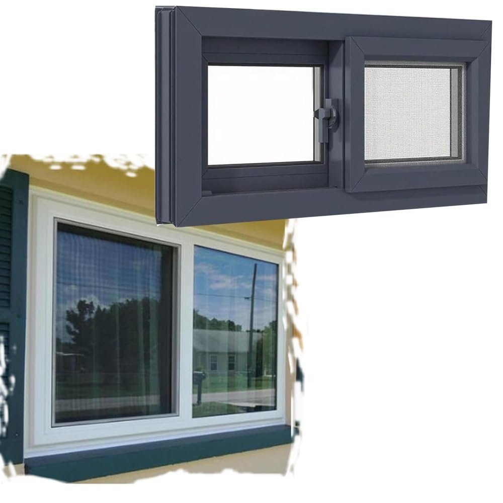 ZIUSFAC Horizontal Sliding Basement Window with Screen, Gray, 83 x 53 cm