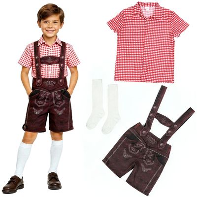 Children's Bavarian Lederhosen Costume with Suspenders, Dark Brown