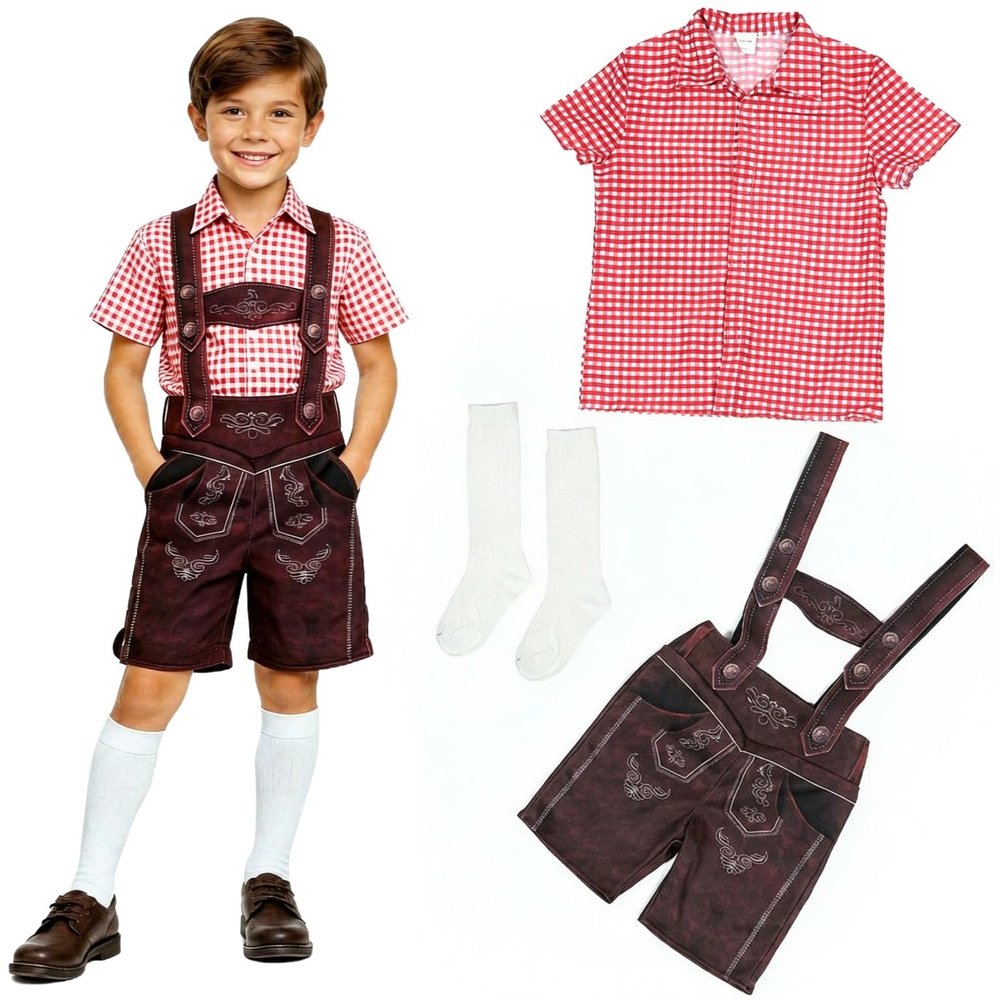 Children's Bavarian Lederhosen Costume with Suspenders, Dark Brown