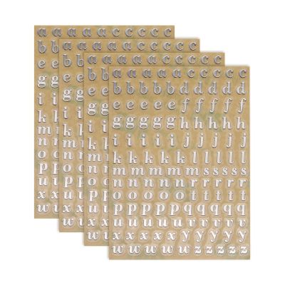 QUARKZMAN 4 Sheets Letter Stickers, 0.18" Silver, Lowercase