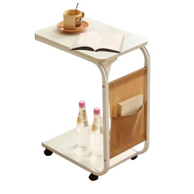 C-Shape End Table with Casters, White