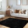 ANJIAJIE Shaggy High-Pile Rug, 140 x 175 cm, Soft, Modern, Easy-Care, Solid Black view 1