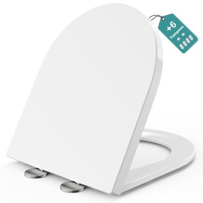 MEEJEE D-Shape Toilet Seat, 460 x 365 mm, Soft-Close, White