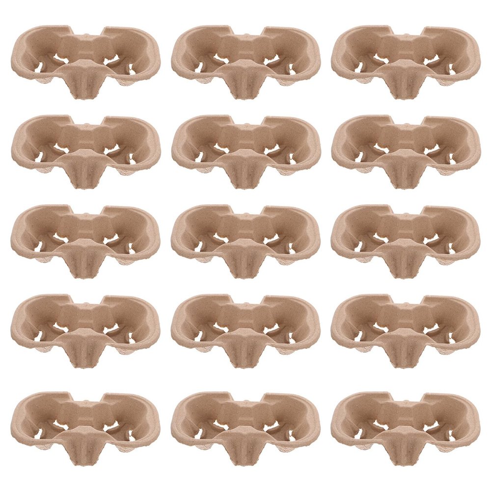 Toyvian 50-Pack 2-Cup Paper Pulp Holders for Takeout