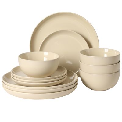 Gibson Home Rockaway 12-Piece Dinnerware Set, Warm Cream